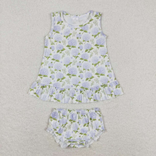 Load image into Gallery viewer, Baby Girls Blue Flowers Sibling Sister Dresses Clothes Sets
