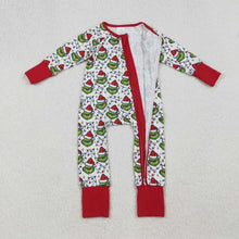 Load image into Gallery viewer, Sibling Baby Boys Green Faces Lights Christmas Pajamas Sets Zipper Footie Rompers
