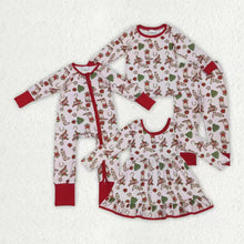 Load image into Gallery viewer, Sibling Baby Girls Boots Holly Trees Christmas Knee Length Dress Zipper Rompers Pajamas Sets
