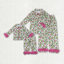 Load image into Gallery viewer, Mama and Me Christmas Fur Green Face Buttons Top Pants Pajamas Sets
