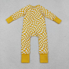 Load image into Gallery viewer, Baby Infant Boys Yellow Checkered Zip Footie Long Sleeve Rompers
