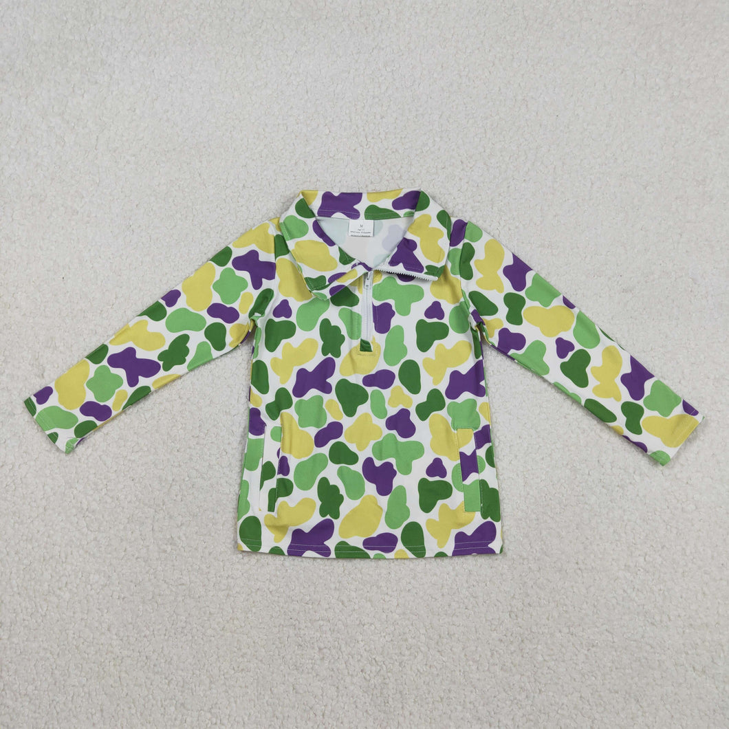Baby Boys Mardigras Camo Long Sleeve Zipper Pockets Pullovers Top