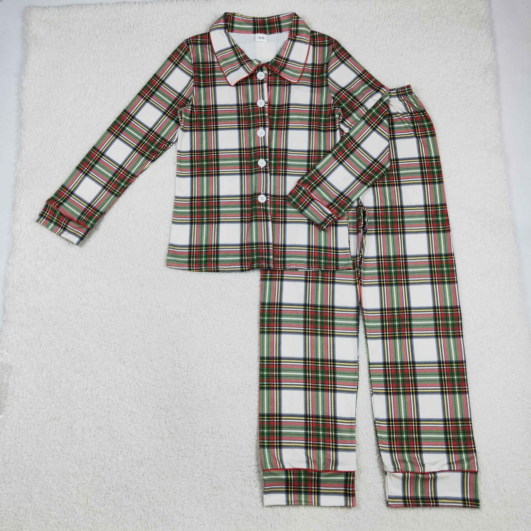 Adult Men Green Red Checked Button Top Pant Christmas Pajamas Sets