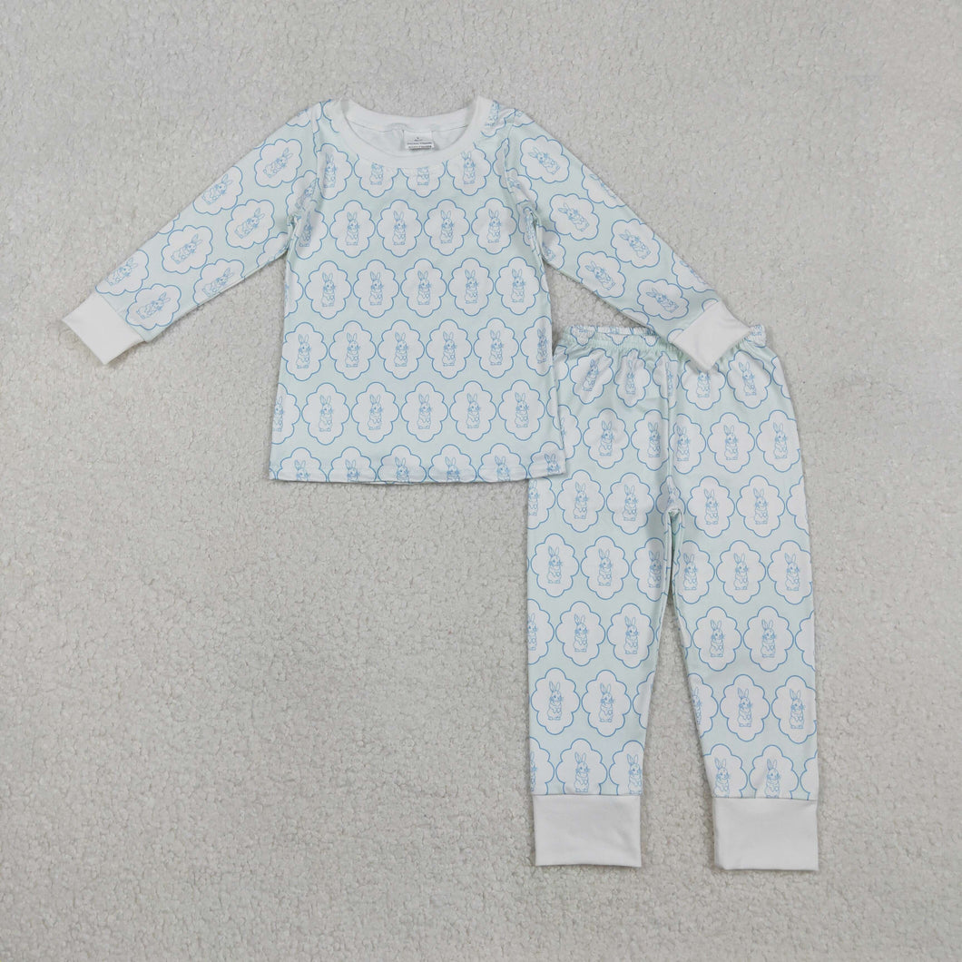 Baby Boys Rabbits Eggs Checked Top Pants Easter Pajamas Sets
