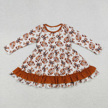 Load image into Gallery viewer, Baby Girls Footballs Bows Plaid Team Ruffle Knee Length Dresses
