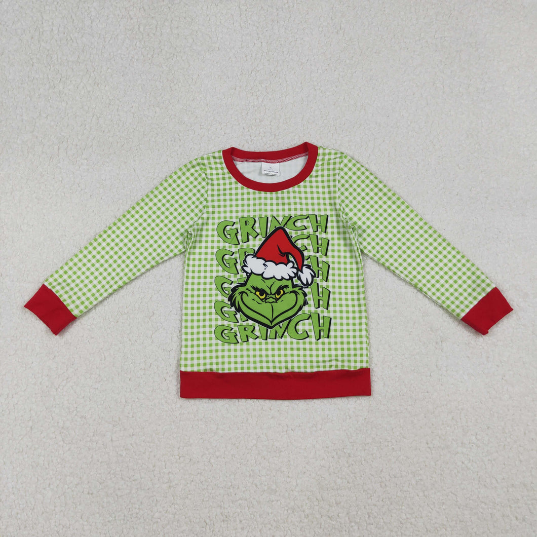 Baby Boys Green Face Plaid Christmas Tee Shirts Top
