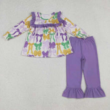 Load image into Gallery viewer, Sibling Baby Girls Mardigras Bows Ruffle Pants Clothes Set Knee Length Dress Rompers
