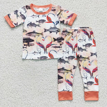 Load image into Gallery viewer, Baby Boys fishing orange pajamas sets
