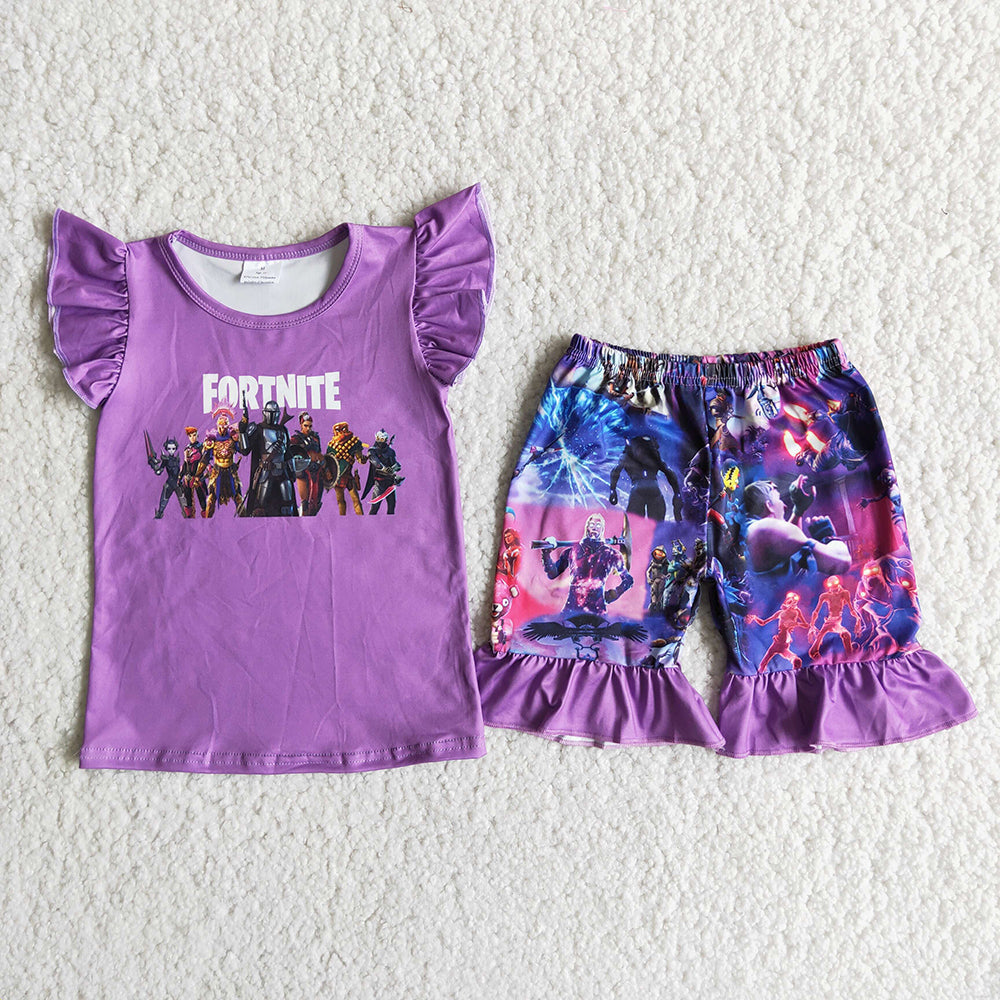 Purple Game character exquisite ruffles Shorts sets