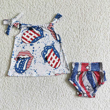 Load image into Gallery viewer, Baby girls 4th of july bummie sets
