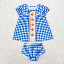 Load image into Gallery viewer, Sibling Girls Boys Blue Pumpkins Dresses Rompers Fall Clothes Sets
