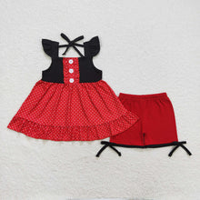 Load image into Gallery viewer, Baby Girls Black Red Princess Flutter Sleeve Tunic Top Shorts Clothes Sets
