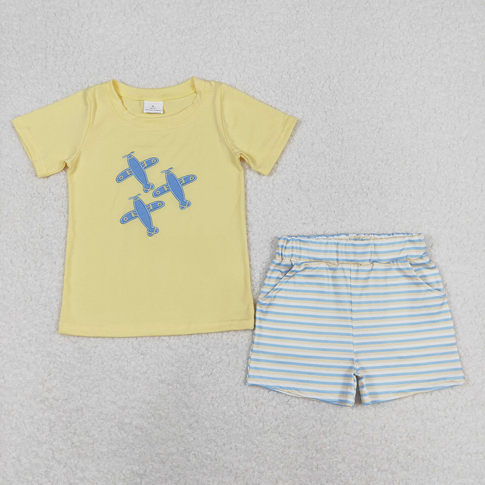 Baby Boys Planes Short Sleeve Tee Shirts Stripes Shorts Clothes Sets
