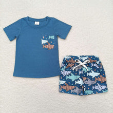 Load image into Gallery viewer, Baby Boys Blue Pocket Tee Shirts Tops Fish Shorts Clothes Sets
