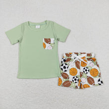 Load image into Gallery viewer, Baby Boys Green Pocket Short Sleeve Shirt Sports Balls Shorts Clothes Sets
