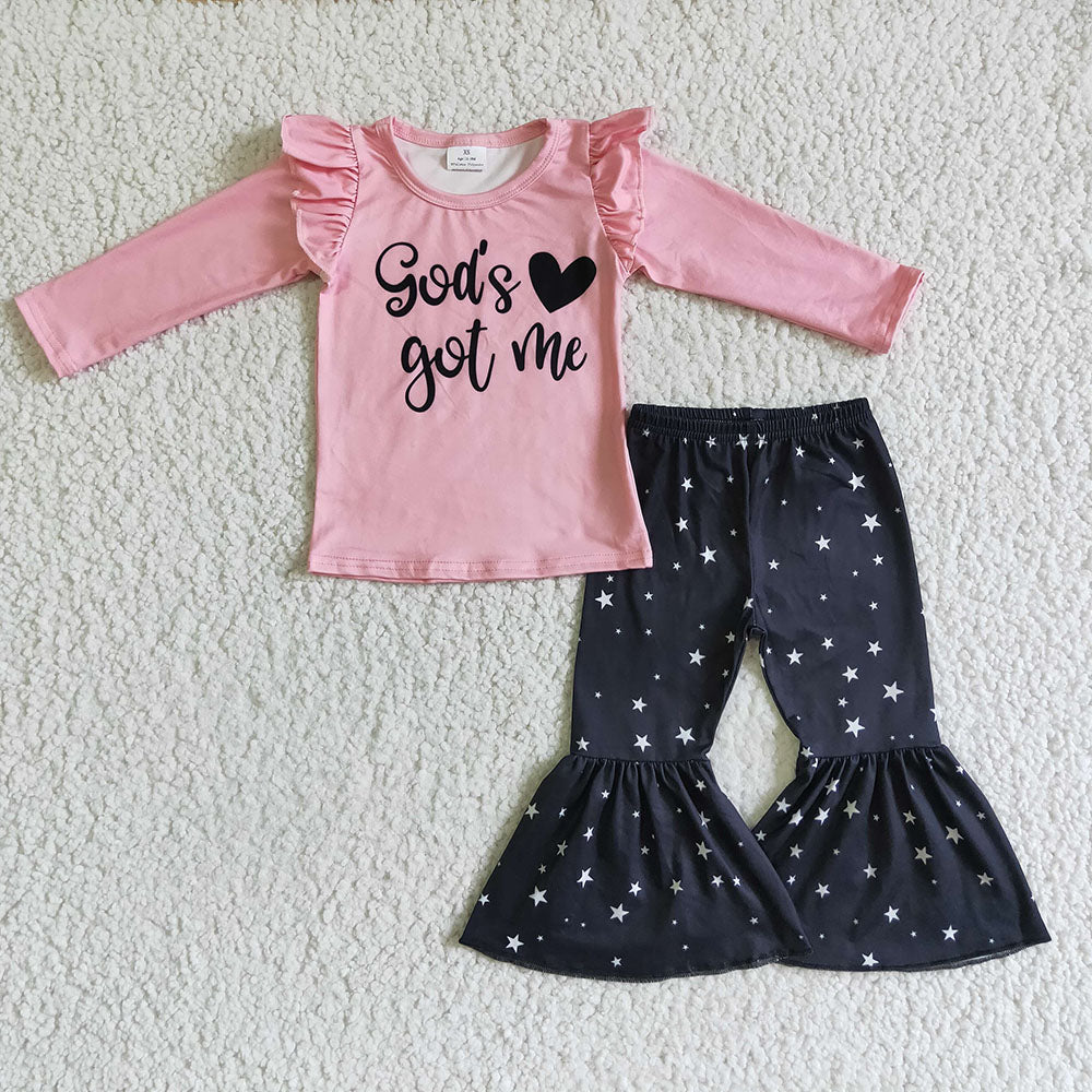 Baby girls god got me star bell pants clothes sets