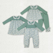 Load image into Gallery viewer, Sibling Baby Girls Green Floral Rompers Dressses Outfits Sets
