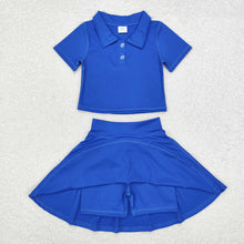 Load image into Gallery viewer, Baby Girls Royal Blue Buttons Shirt Skirt Active Wear Clothes Sets
