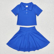 Load image into Gallery viewer, Baby Girls Royal Blue Buttons Shirt Skirt Active Wear Clothes Sets
