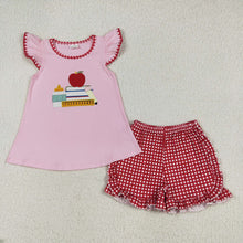 Load image into Gallery viewer, Sibling Embroidery Baby Girls Boys Apple Back To School Books Outfits
