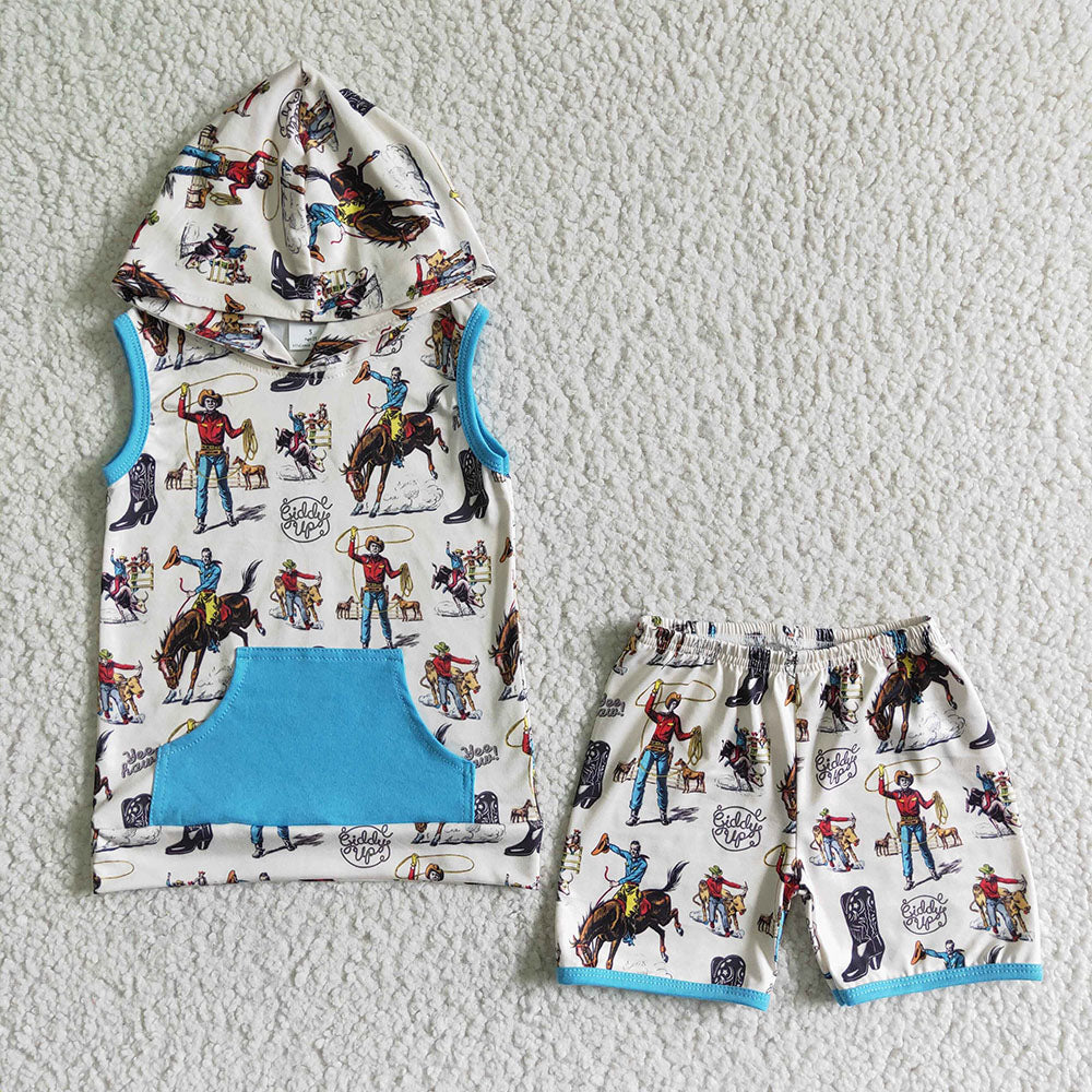 Baby boys western hoodie top summer shorts sets