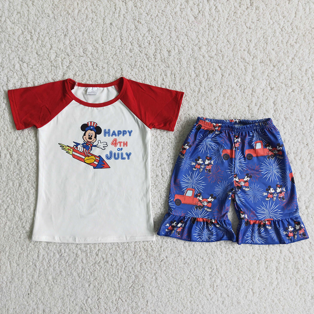 Happy 4th of July girls ruffle shorts sets