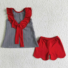 Load image into Gallery viewer, Baby girls 4th of July embroidered big bow shorts sets
