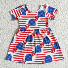 Load image into Gallery viewer, Baby girls summer 4th of july mouth knee length dresses
