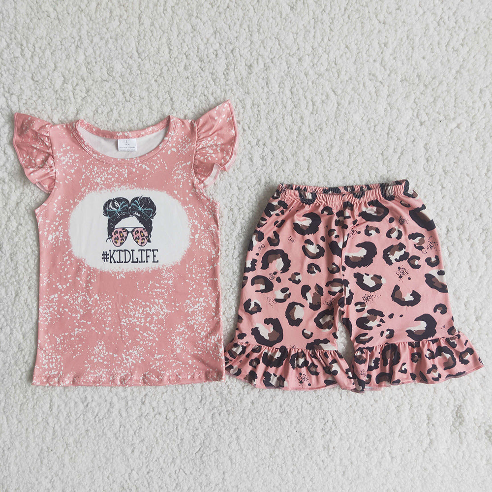Pink Glasses girl loepard Shorts sets
