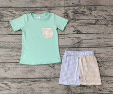 Load image into Gallery viewer, Baby Boys Green Pocket Tee Shirt Checkered Shorts Clothes Sets
