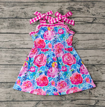 Load image into Gallery viewer, Baby Girls Blue Flowers Straps Knee Length Dresses
