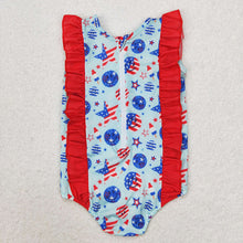 Load image into Gallery viewer, Baby Girls 4th Of July Smile Stars Ruffle One Piece Swimsuits

