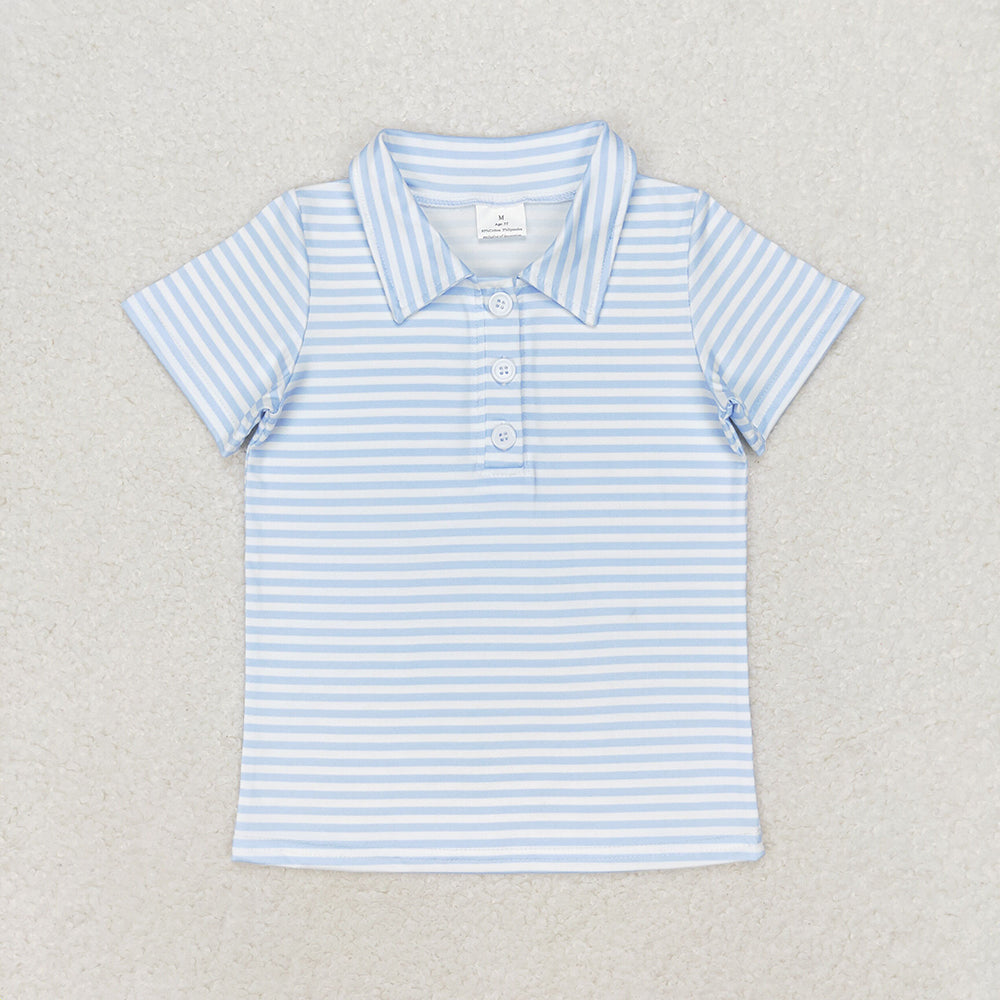 Baby Boys Pink Stripes Short Sleeve Buttons Tee Shirts Tops
