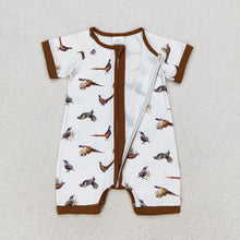 Load image into Gallery viewer, Baby Boys White Wild Chicken Short Sleeve Zip Rompers
