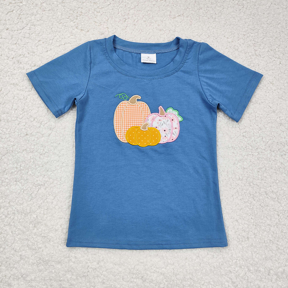 Baby Boys Blue Pumpkin Short Sleeve Tee Shirts Tops
