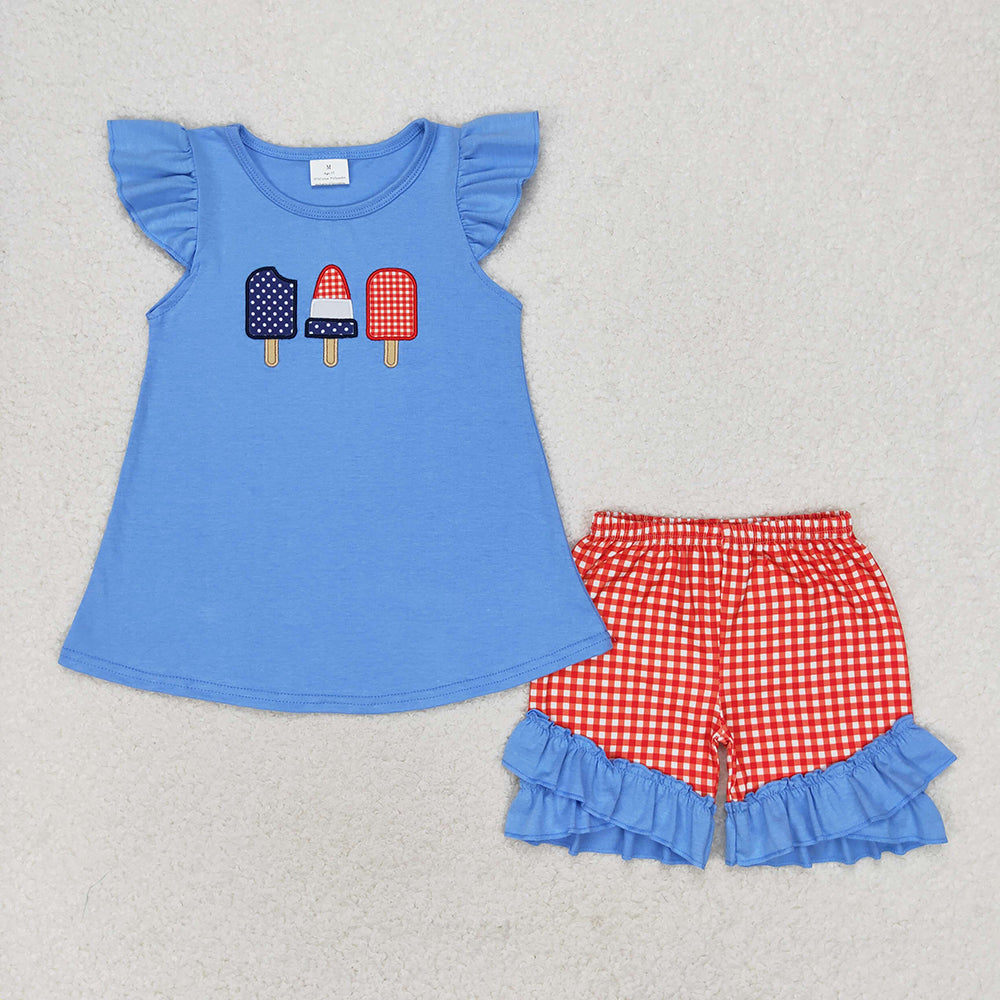Baby Girls 4th Of July Popsicle Tunic Top Ruffle Shorts Clothes Sets
