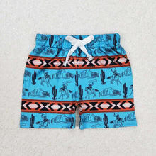 Load image into Gallery viewer, Baby Boys Blue Rodeo Cow Aztec Shorts
