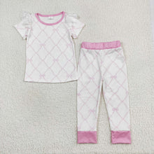 Load image into Gallery viewer, Baby Girls Bamboo Pink Bows Shirt Pants Pajamas Clothes Sets
