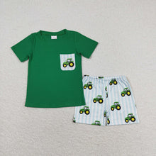 Load image into Gallery viewer, Baby Boys Green Tee Shirts Tops Tractors Shorts Clothes Sets

