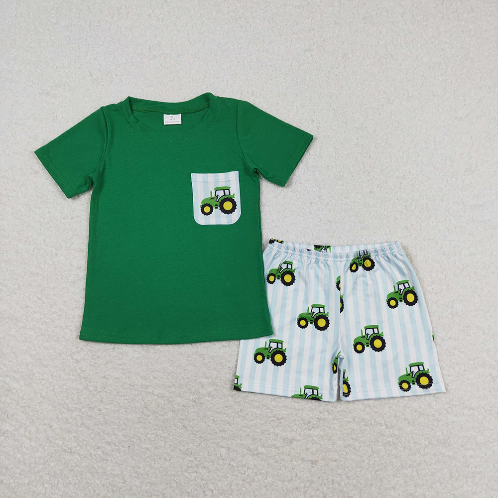 Baby Boys Green Tee Shirts Tops Tractors Shorts Clothes Sets