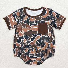 Load image into Gallery viewer, Baby Boys Summer Brown Camo Pocket Rompers
