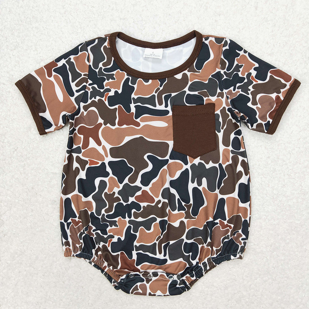Baby Boys Summer Brown Camo Pocket Rompers