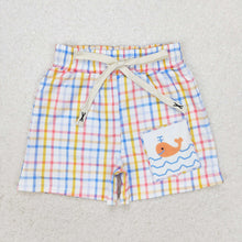 Load image into Gallery viewer, Baby Boys Orange Whale Plaid Trunks Swimsuits Swimwear
