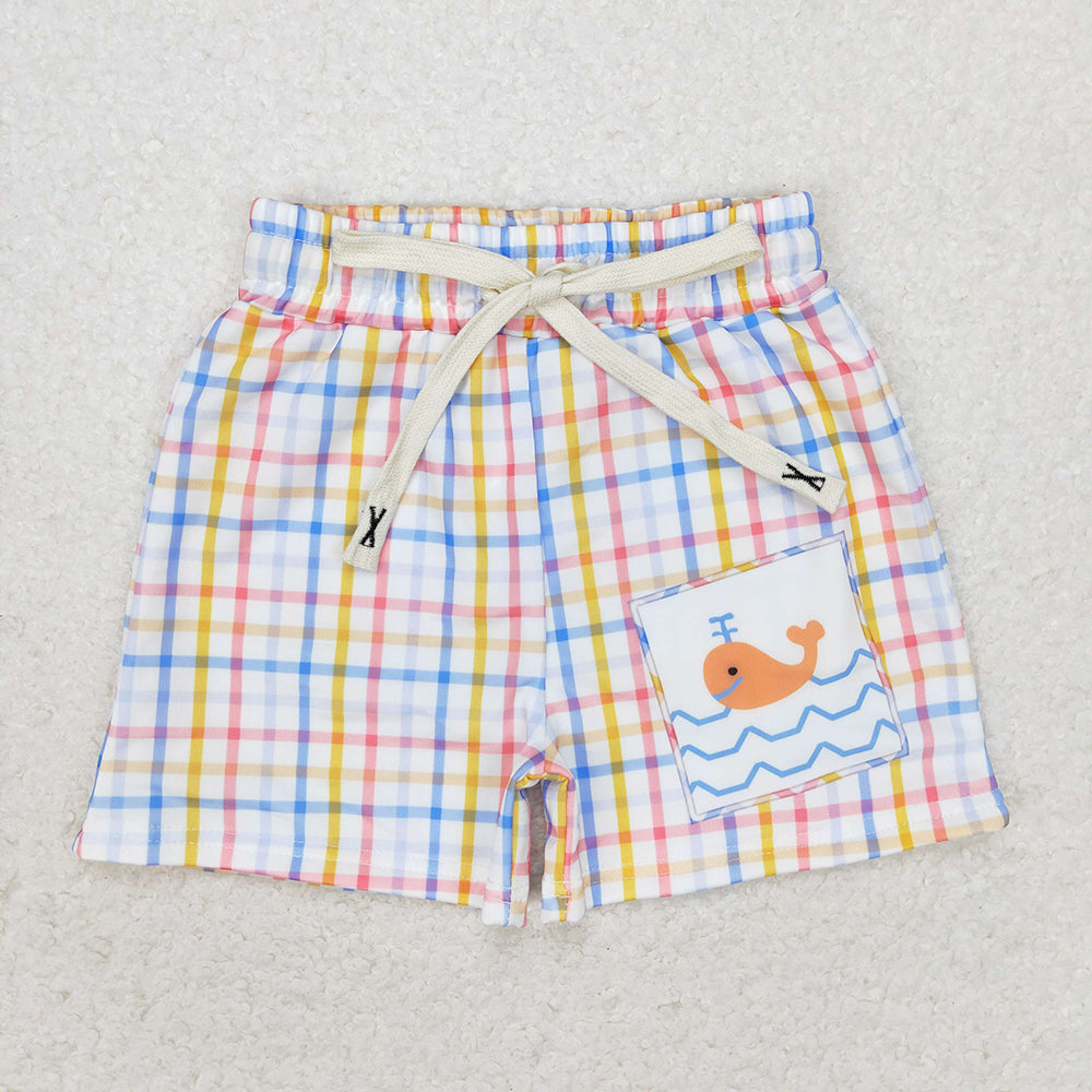 Baby Boys Orange Whale Plaid Trunks Swimsuits Swimwear