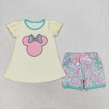 Load image into Gallery viewer, Baby Girls Mouse Short Sleeve Shirt Pockets Flowers Shorts Clothes Sets
