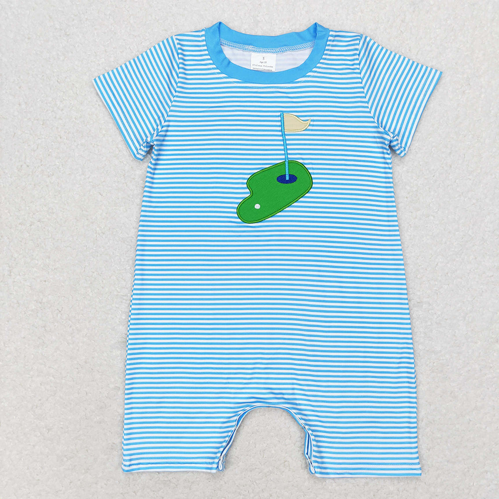 Baby Infant Boys Golf Blue Stripes Short Sleeve Rompers