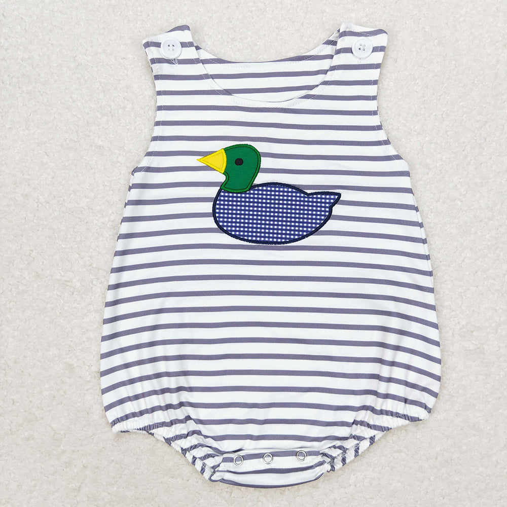 Baby Boys Embroidery Blue Stripes Duck Summer Sleeveless Rompers