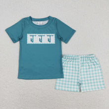 Load image into Gallery viewer, Baby Boys Green Checkered Line Workers Shirt Shorts Clothes Sets
