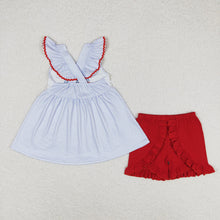 Load image into Gallery viewer, Baby Girls 4th Of July Popsicle Straps Tunic Top Ruffle Shorts Outfits Clothes Sets
