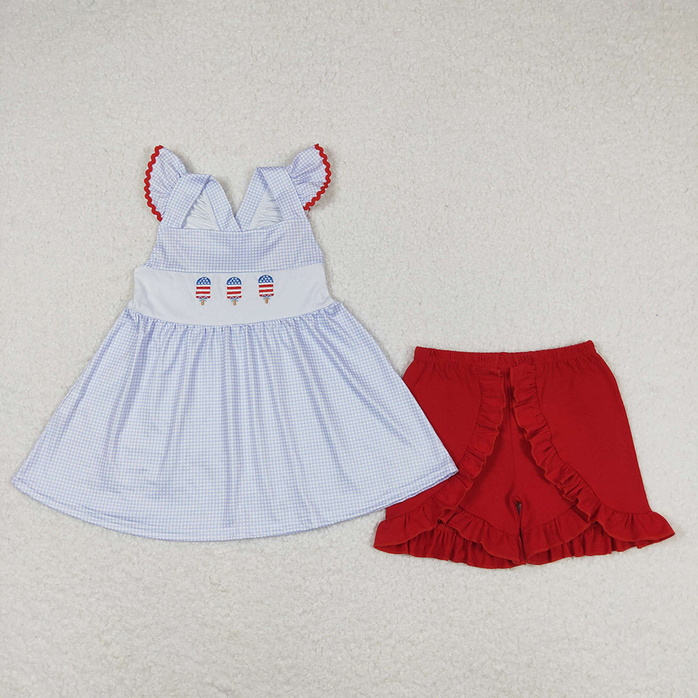 Baby Girls 4th Of July Popsicle Straps Tunic Top Ruffle Shorts Outfits Clothes Sets
